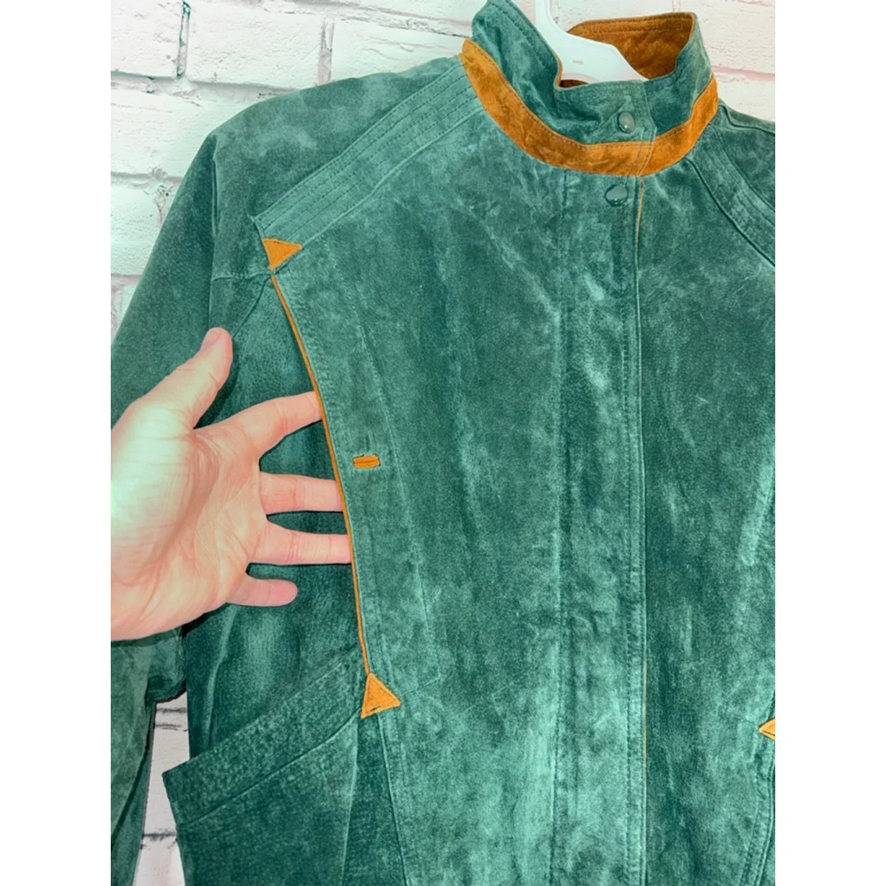 Women's G4000 Suede Leather Jacket VINTAGE Green Boho Southwest size Large 1980s
